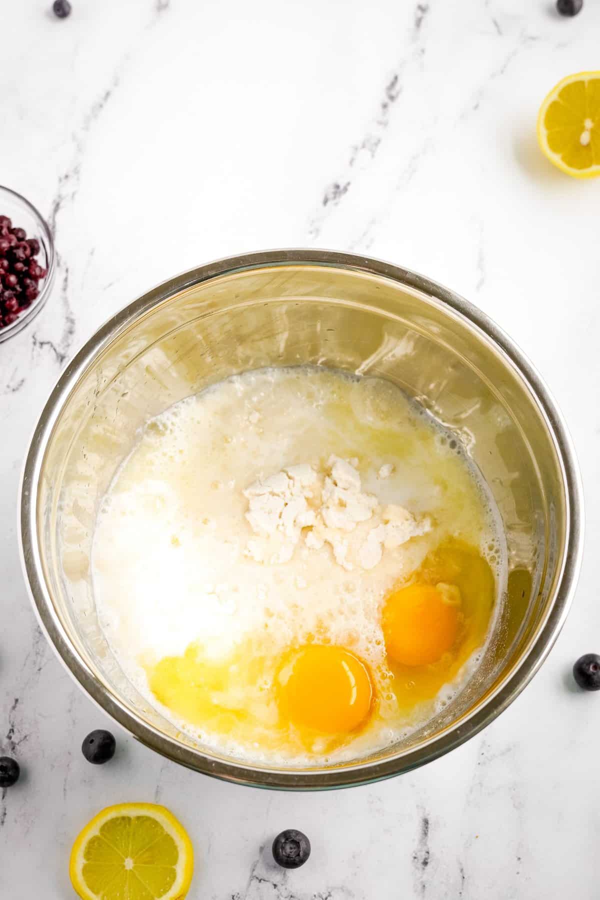 Blueberry bread ingredients in bowl