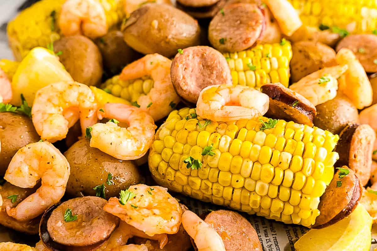 Pressure Cooker Shrimp Boil close up