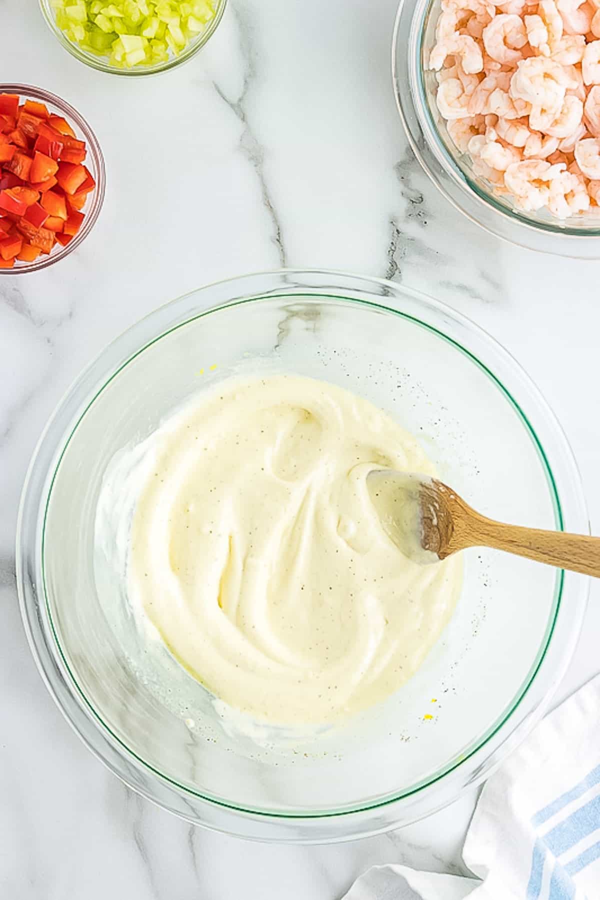 Mayonnaise dressing for pasta salad in bowl