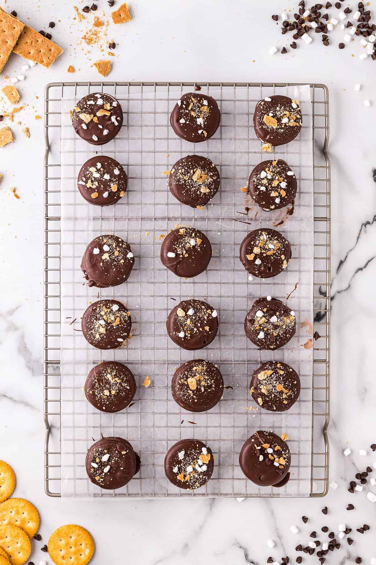 S'mores cookies on wire rack