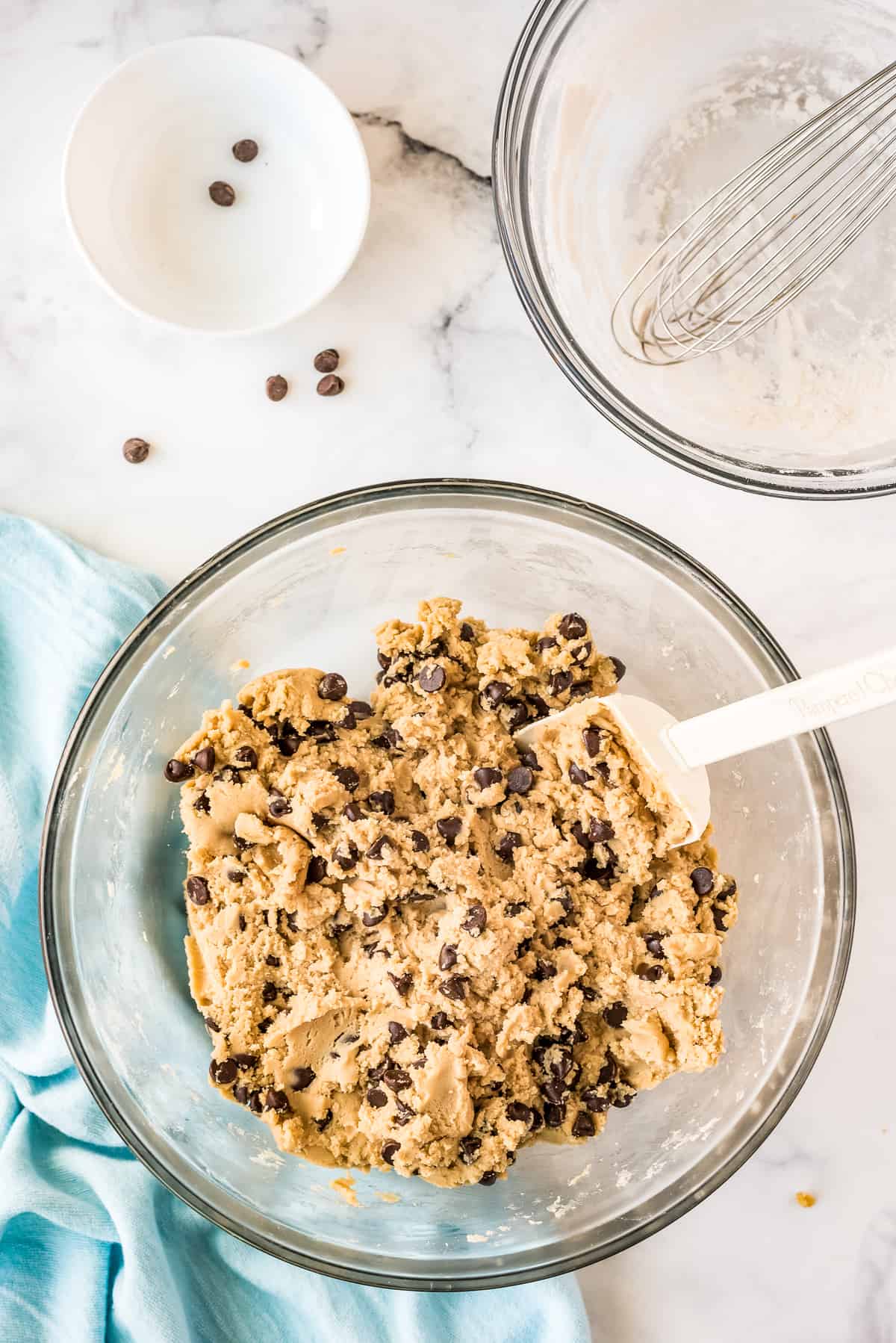 Chocolate chip cookie dough in bowl