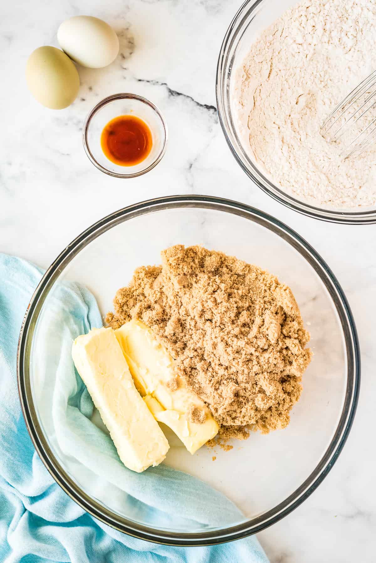 Butter and brown sugar in mixing bowl