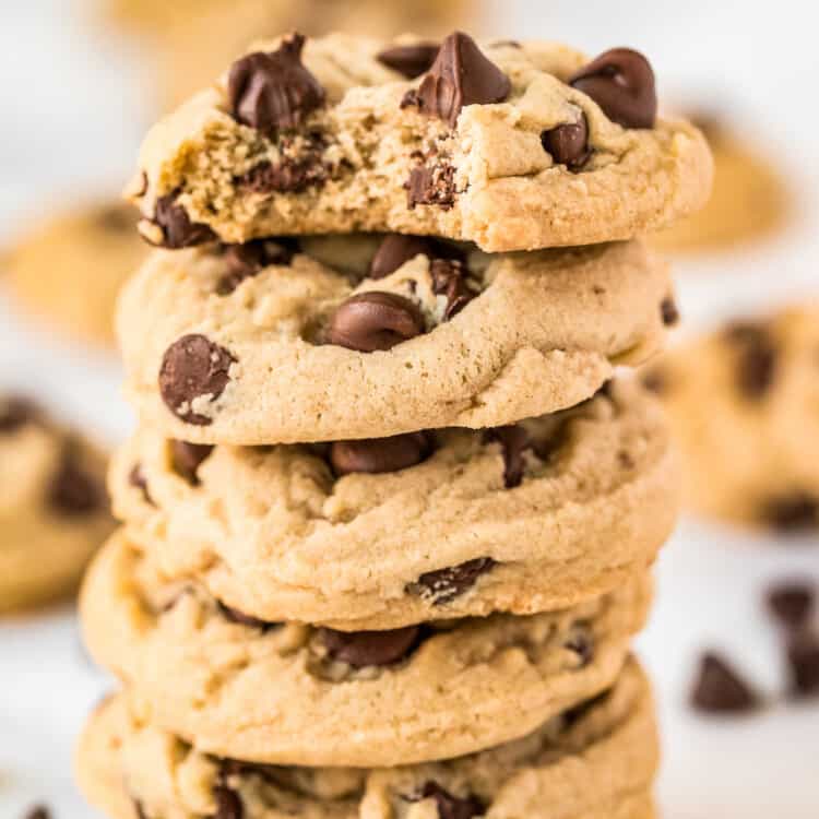 Stack of Soft Chocolate Chip Cookies Square