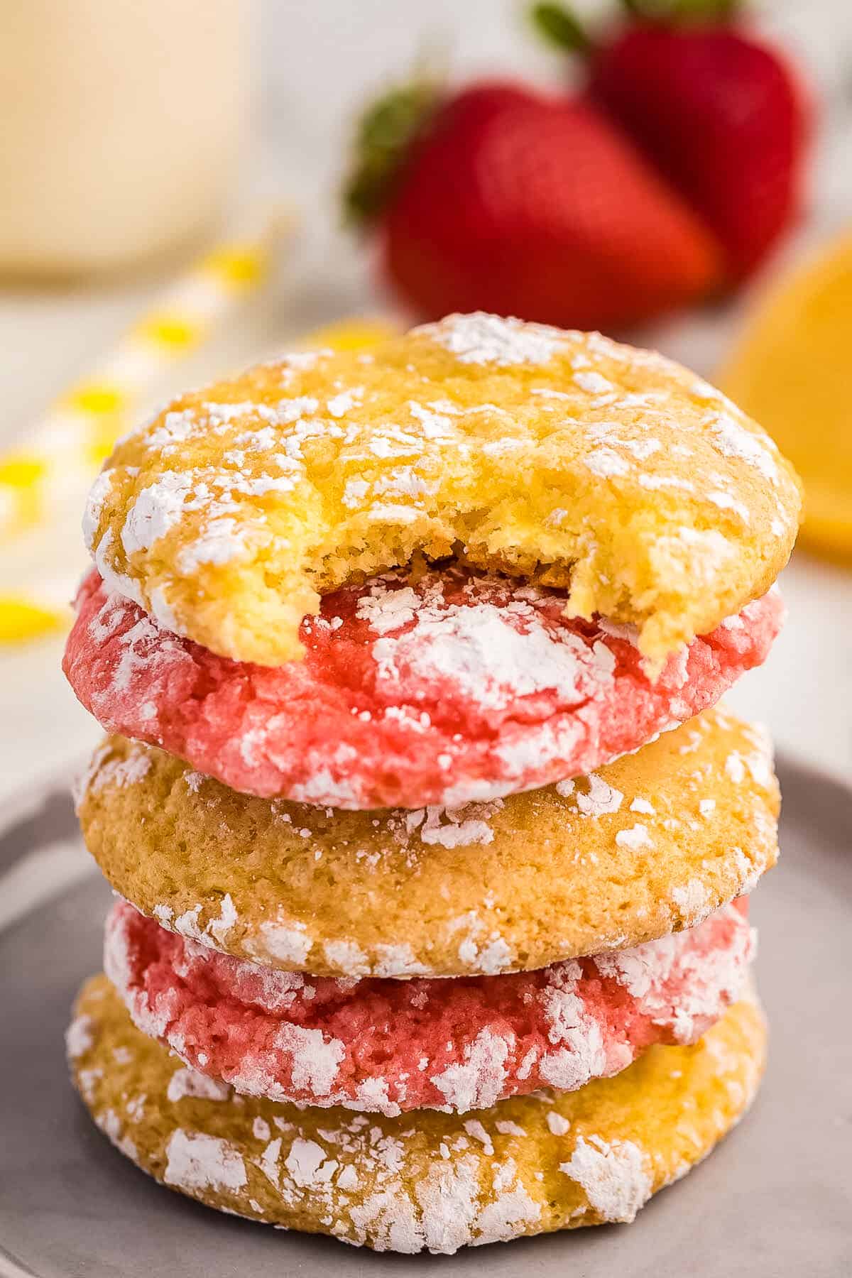 Stack of Cool Whip cookies with a bite out of top cookies
