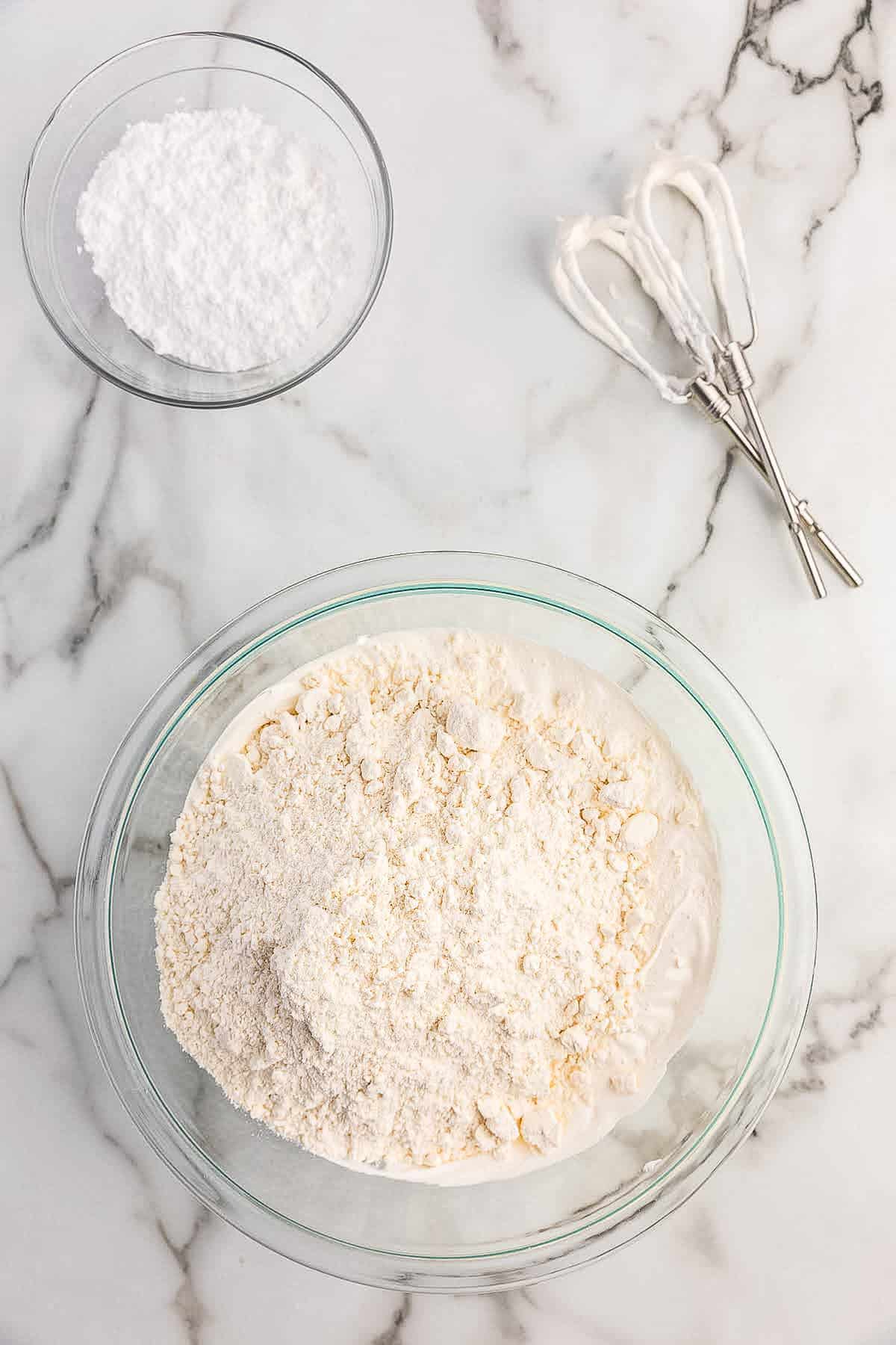 Cake mix in glass bowl