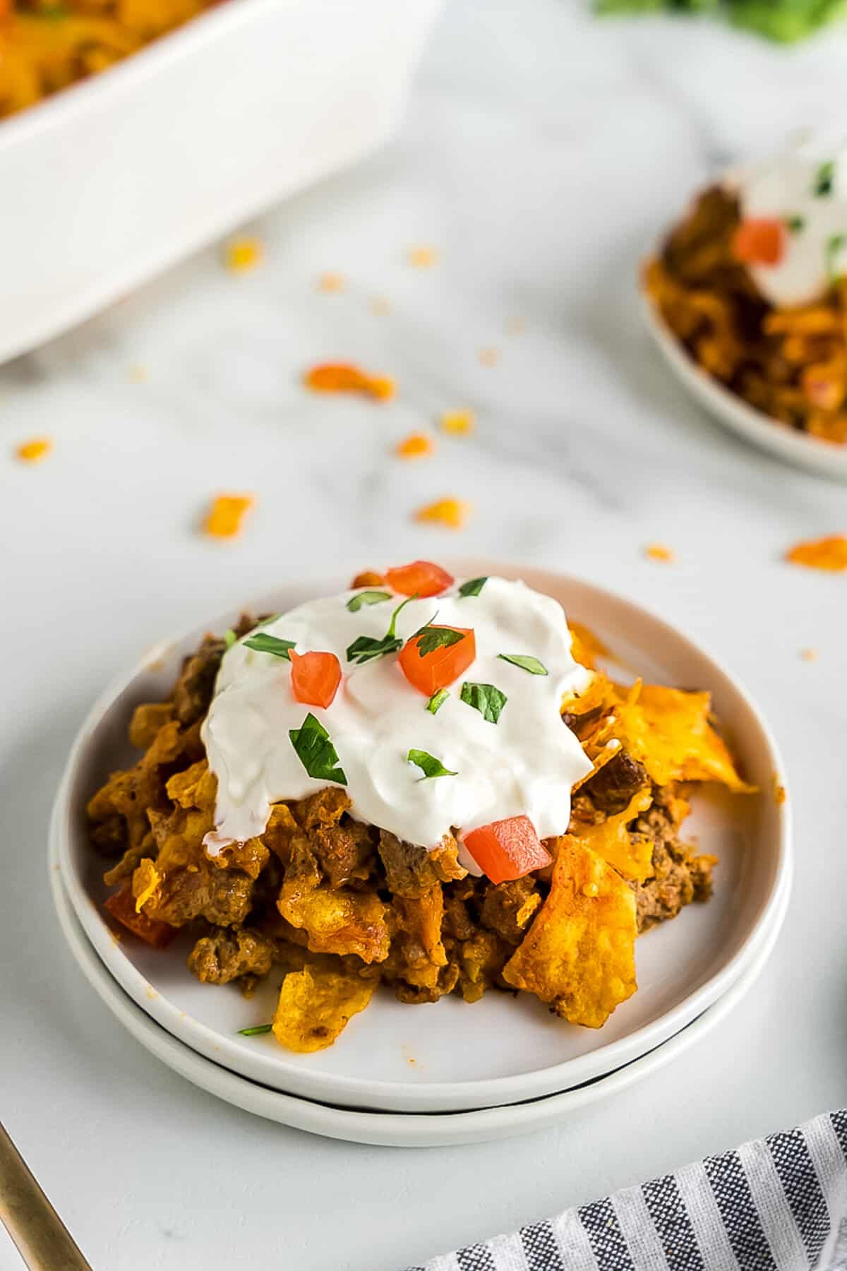 Dorito Casserole on white plate