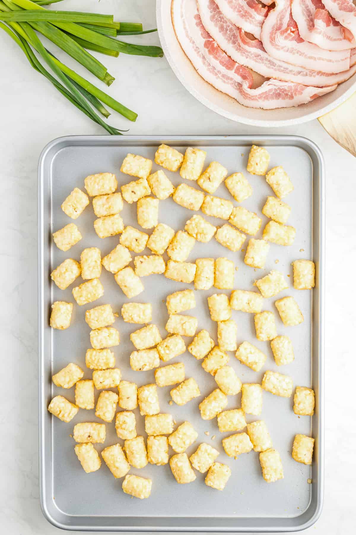 Baking sheet with frozen tater tots