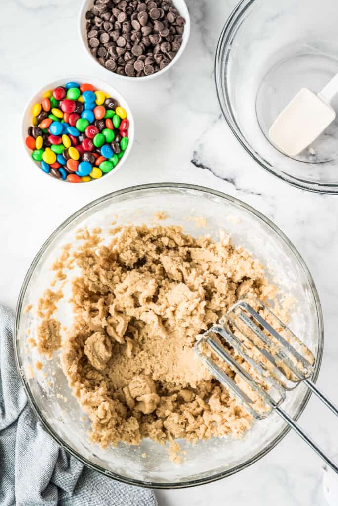 Cookie dough in mixing bowl