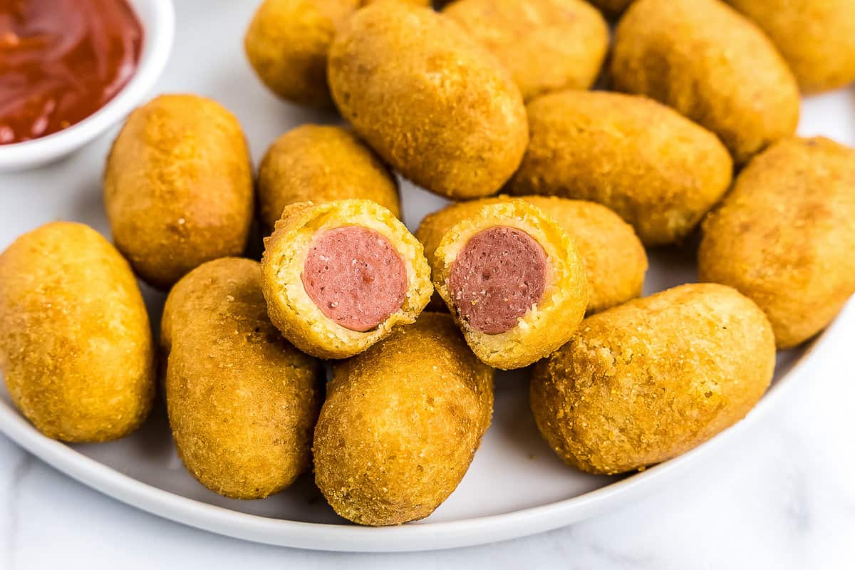 Plate of mini corn dogs