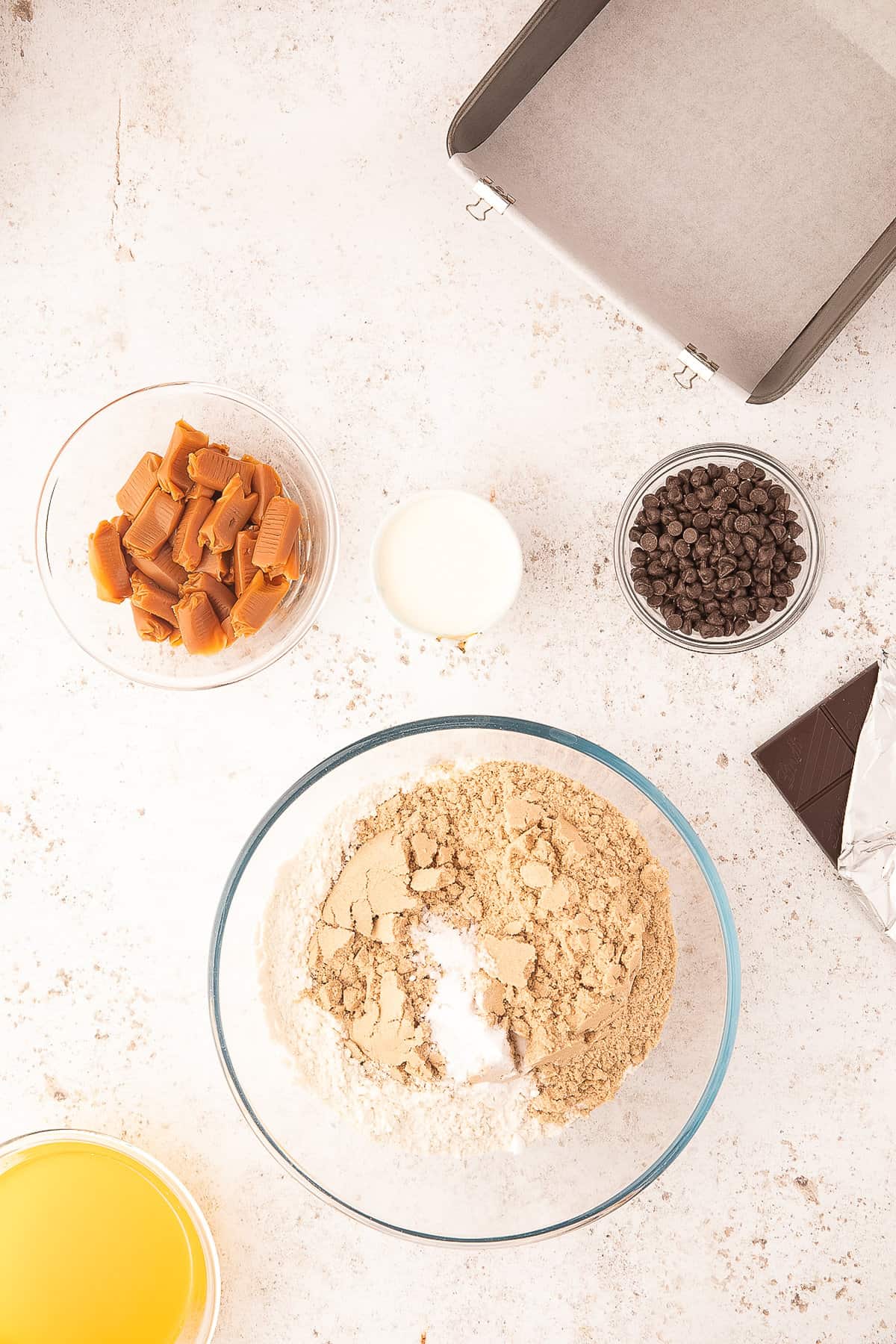 Mixing oats for cookie bar crust