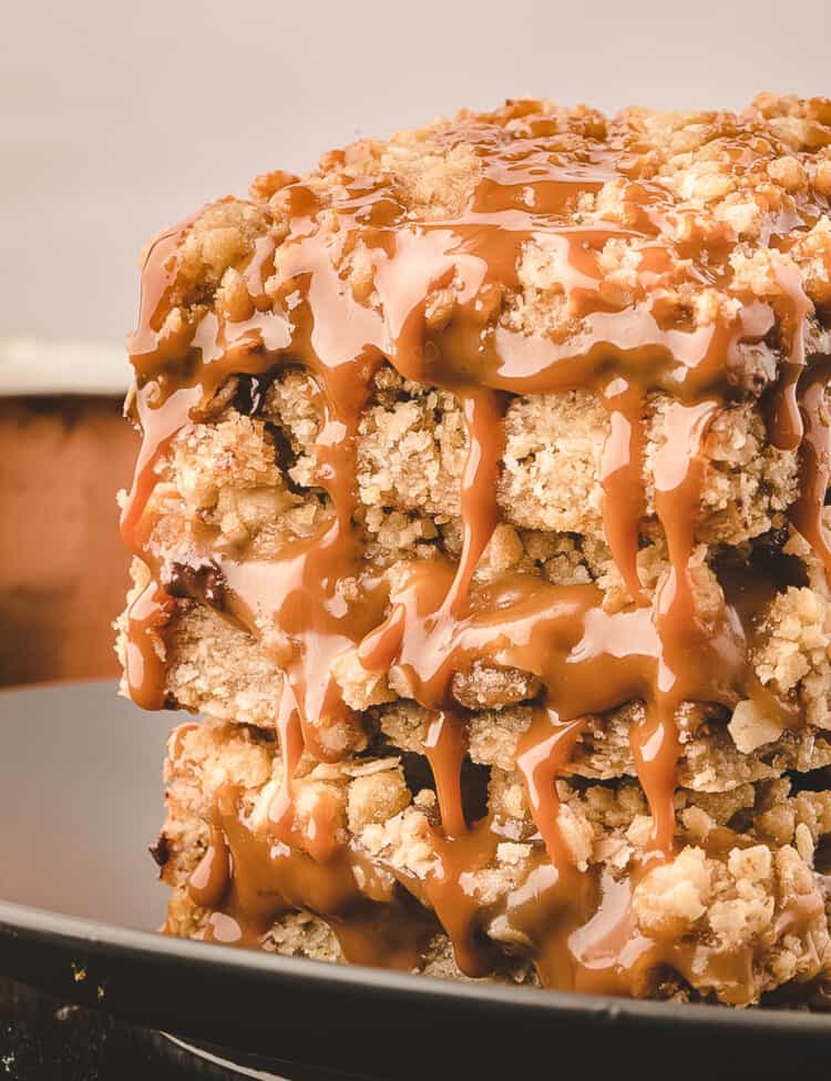 Stack of Carmelitas with caramel oozing out