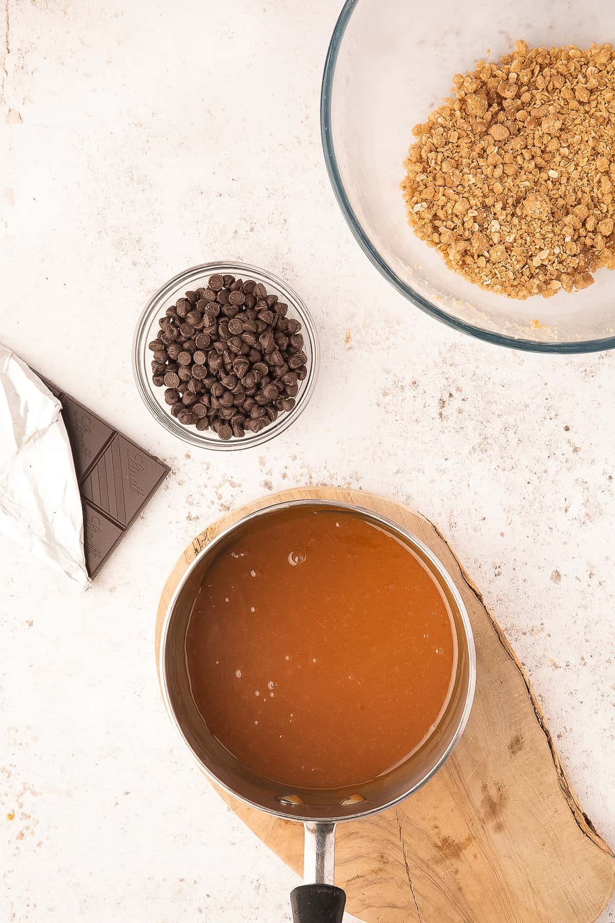 Melted caramel in saucepan