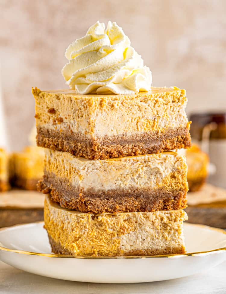 Stack of pumpkin cheesecake bars