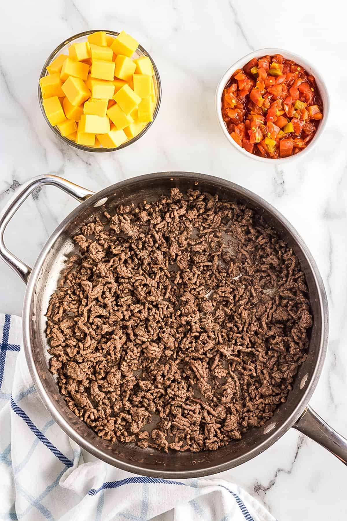 browned ground beef in skillet