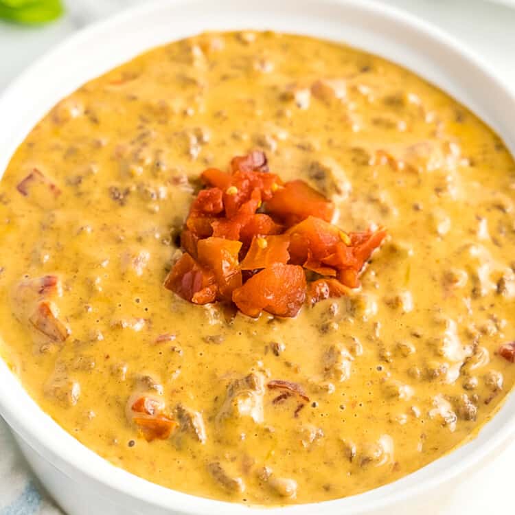 Velveeta Rotel Dip in white bowl