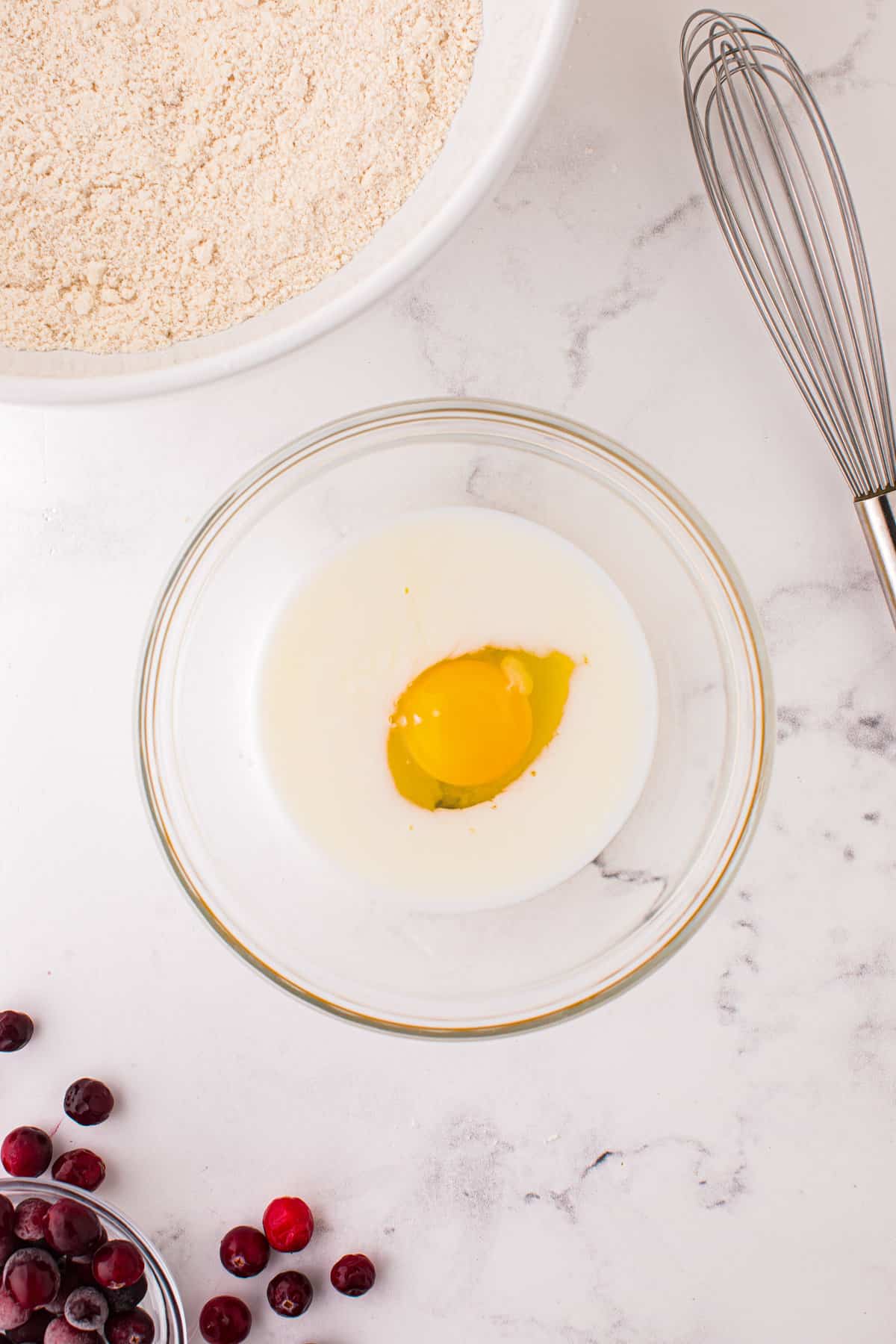 Egg and milk in bowl