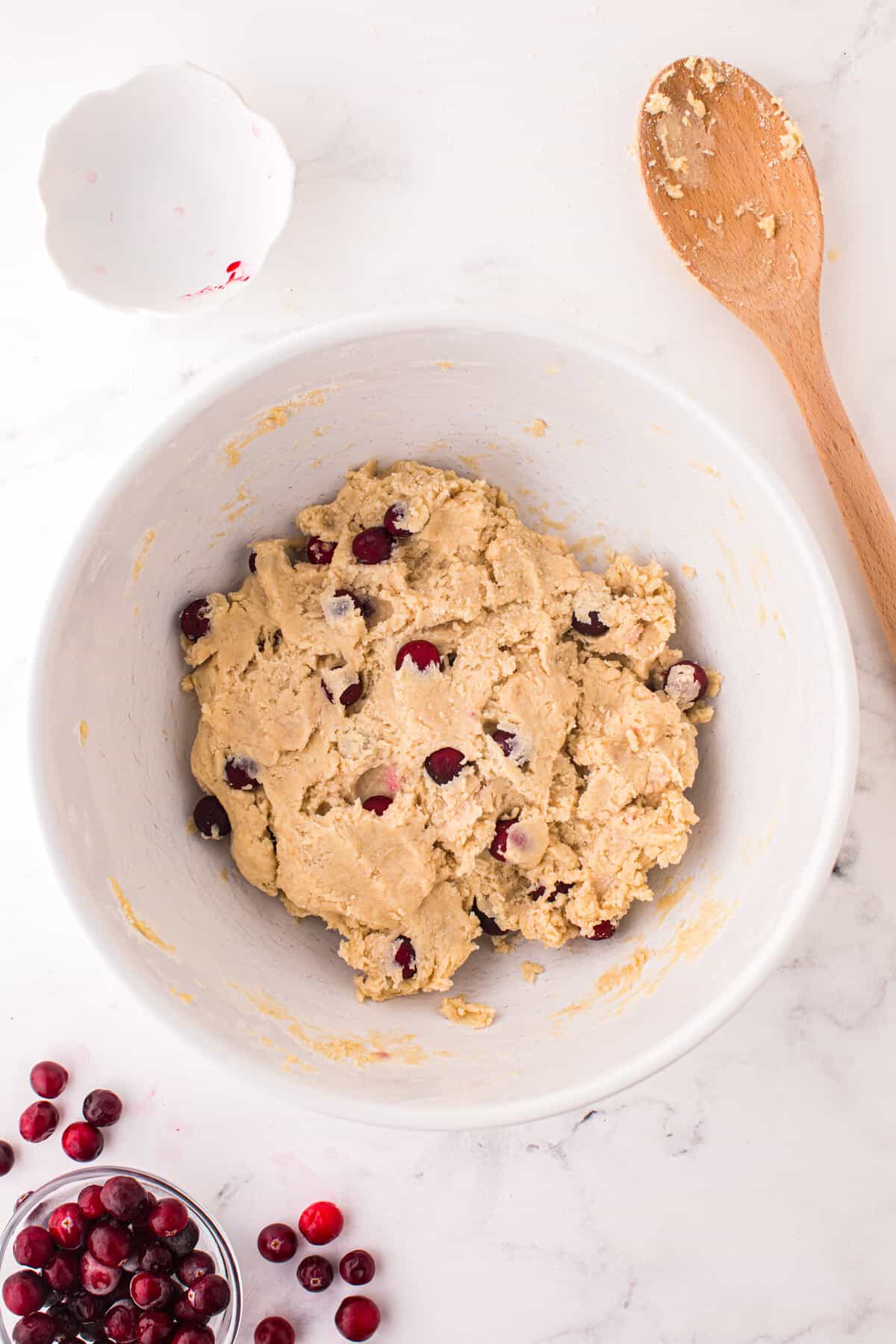 Bowl with cranberry scone dough