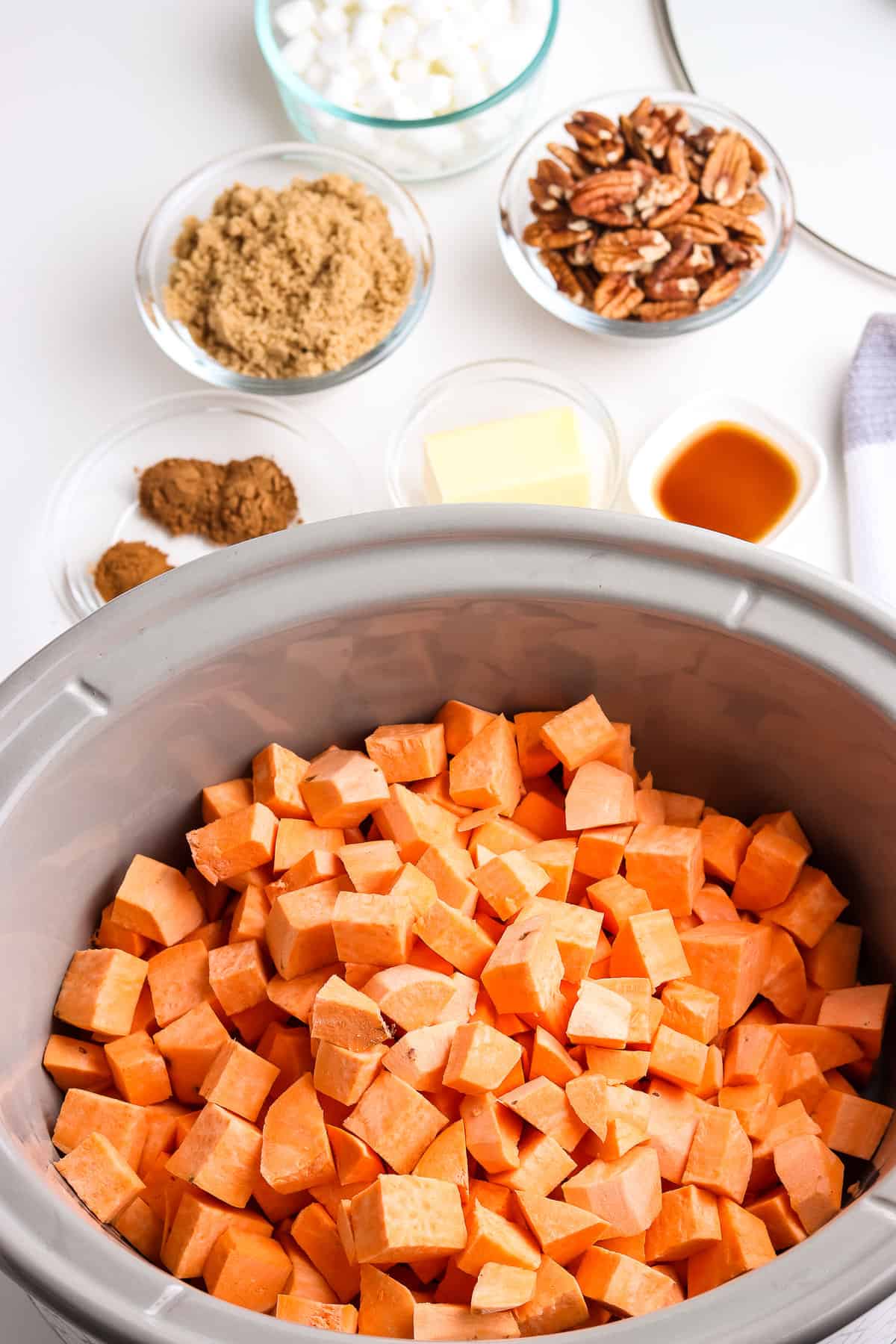 Crock Pot with cut up sweet potatoes