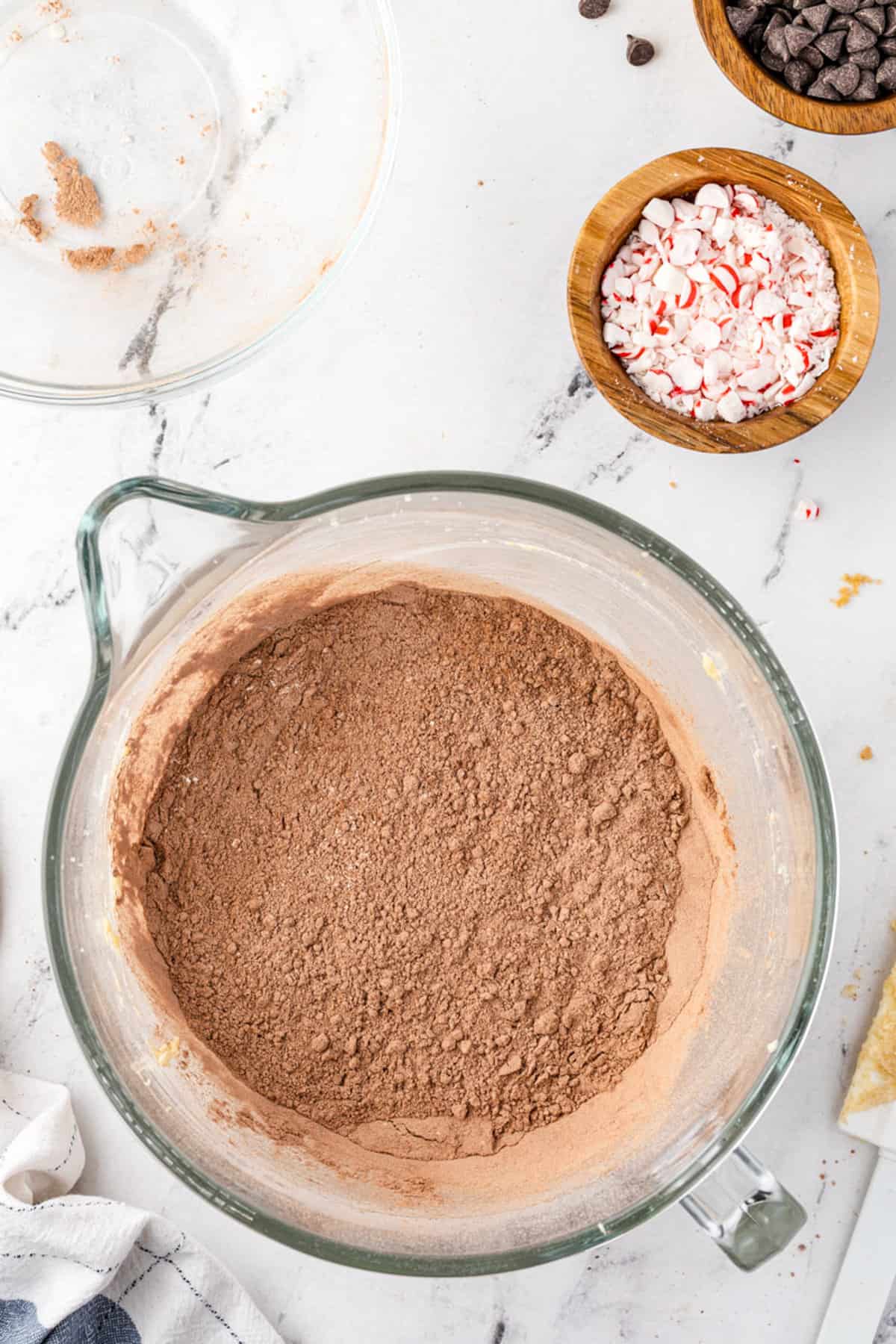 Adding dry ingredients to wet for chocolate cookie dough