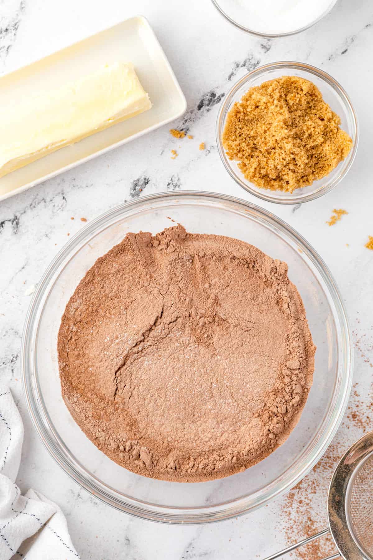 Dry ingredients sifted in bowl