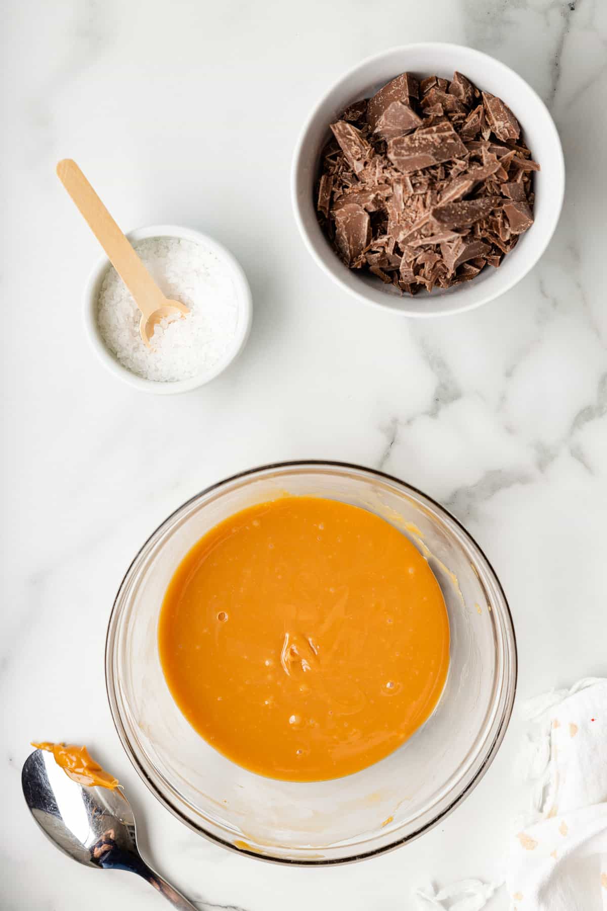 Melted caramels in glass bowl