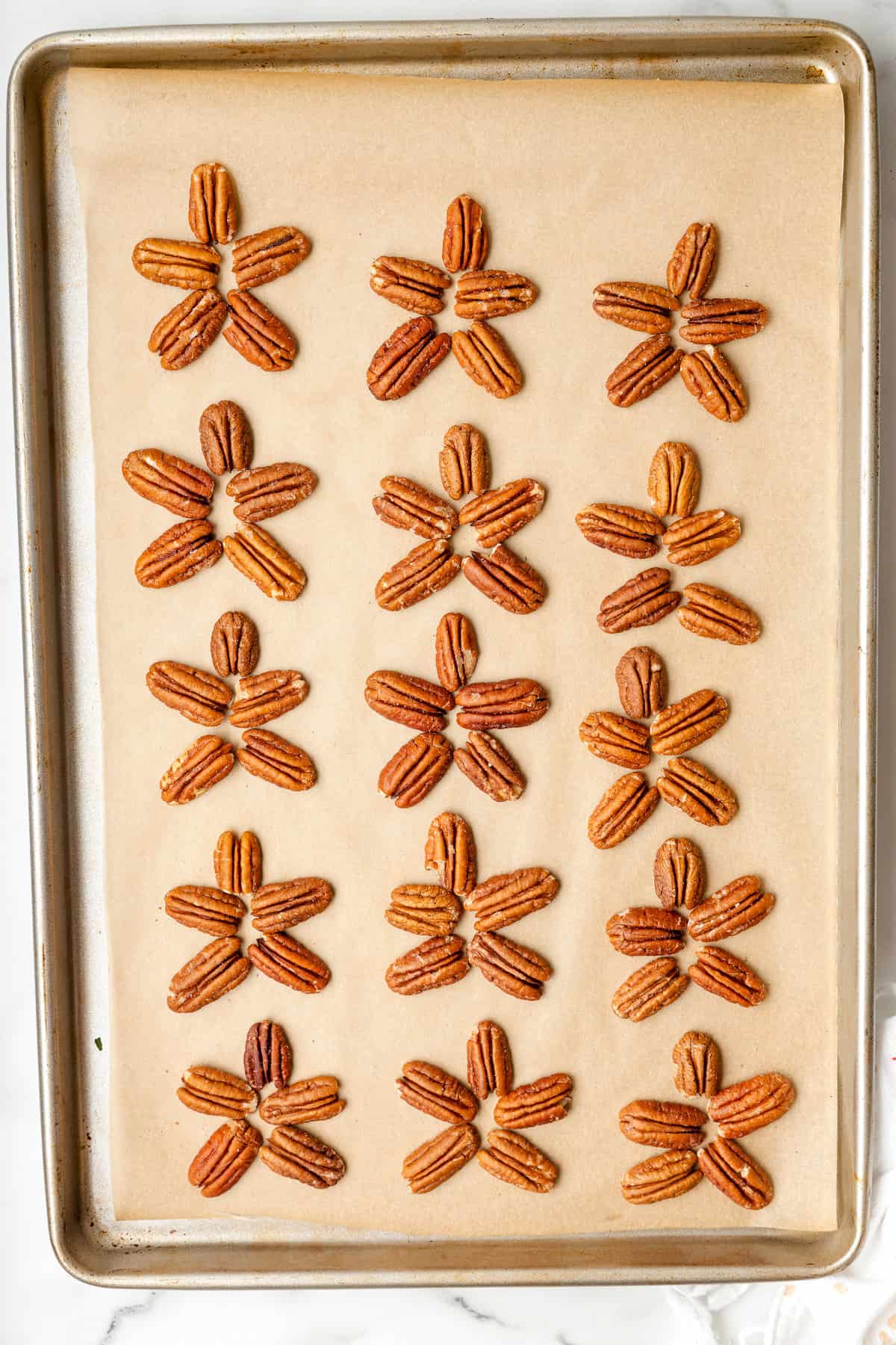 Pecan halves arranged in stars