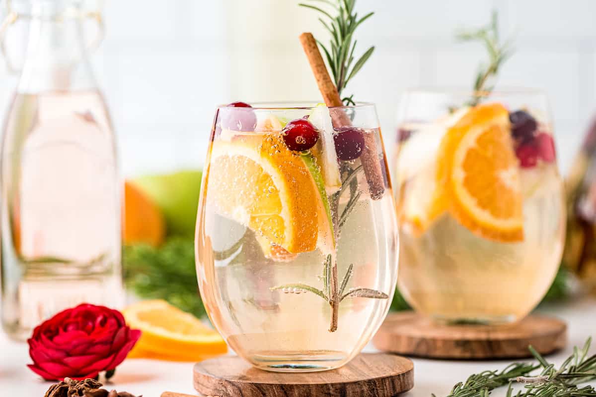 Glass of Christmas White Sangria