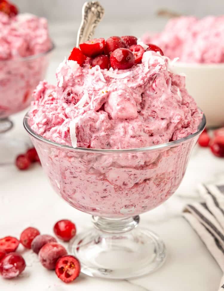 Cranberry Fluff in bowl with spoon