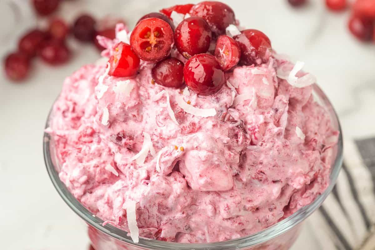 Cranberry Fluff topped with fresh cranberries
