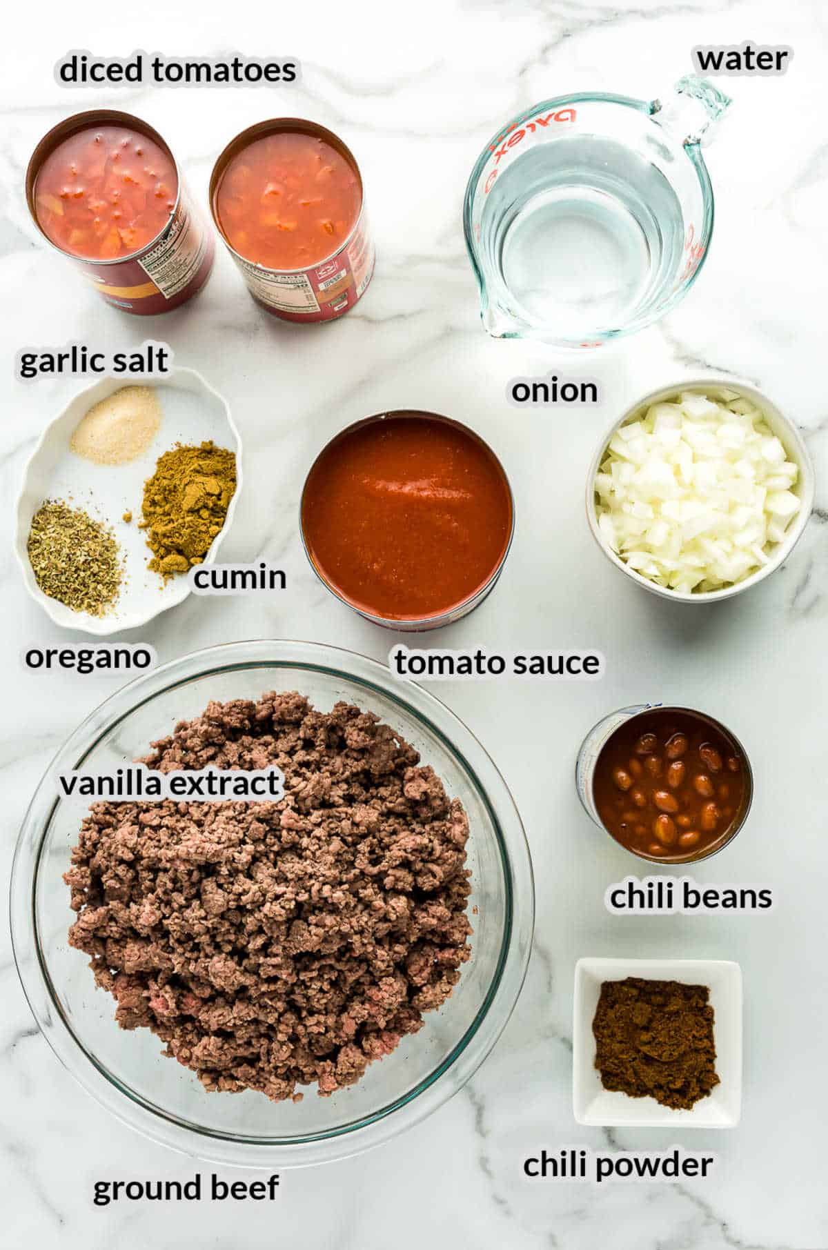 Overhead Image of Crock Pot Chili Ingredients