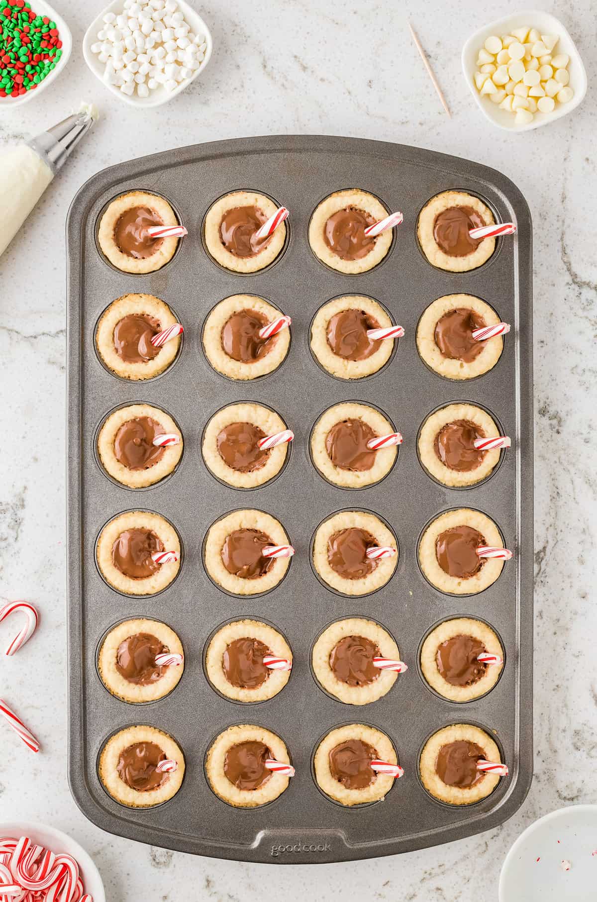 Hot Chocolate Cookie Cups in mini muffin pan