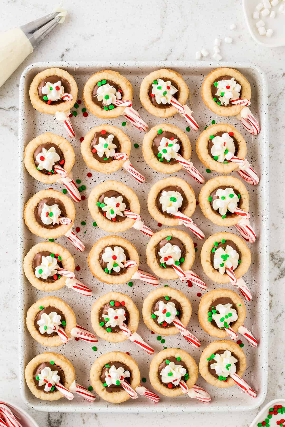 Overhead image of hot chocolate cookie cups