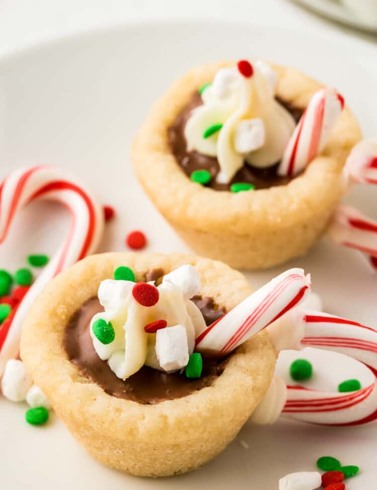 Hot Chocolate Cookie Cups on white plate