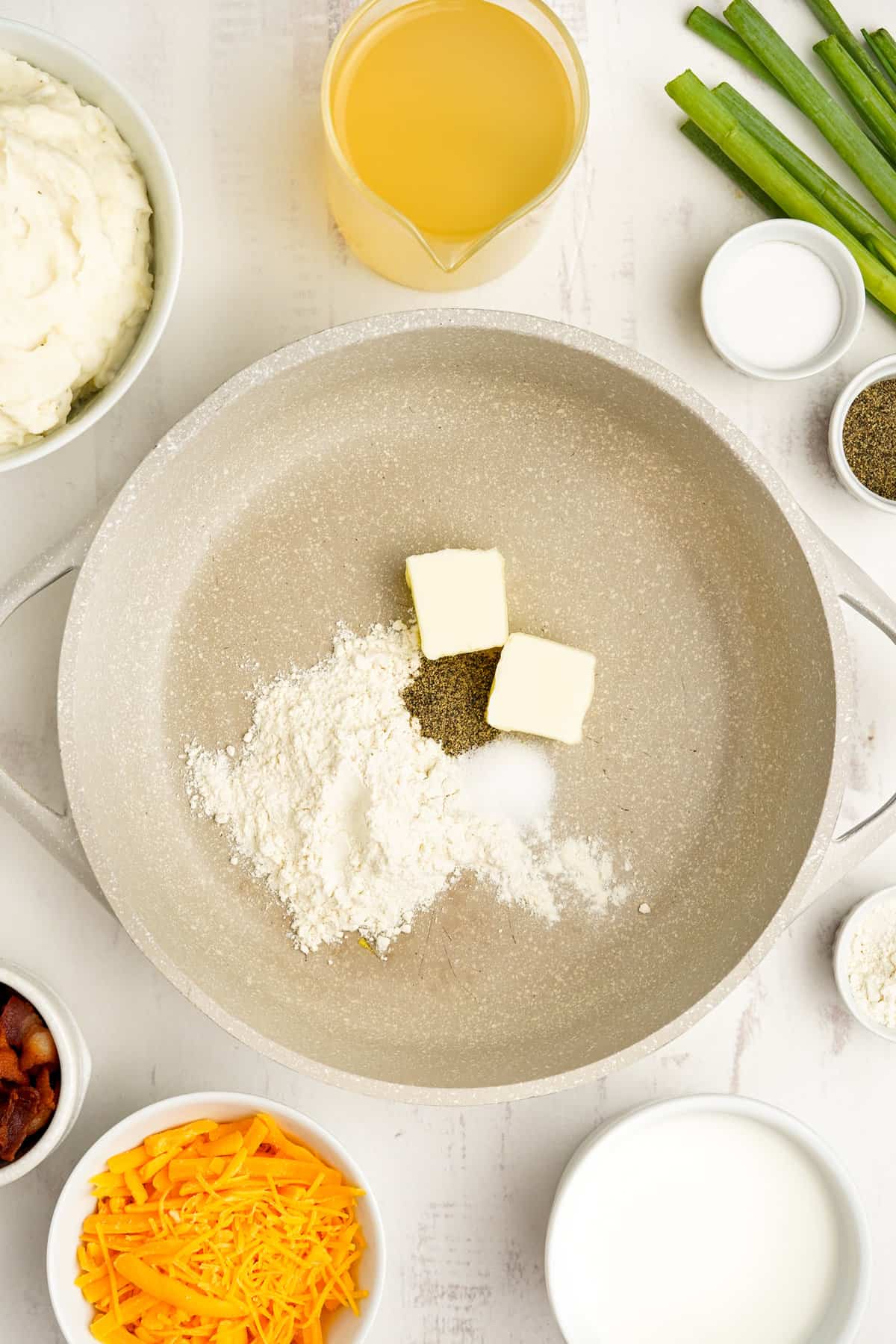 Skillet with butter, flour and seasonings