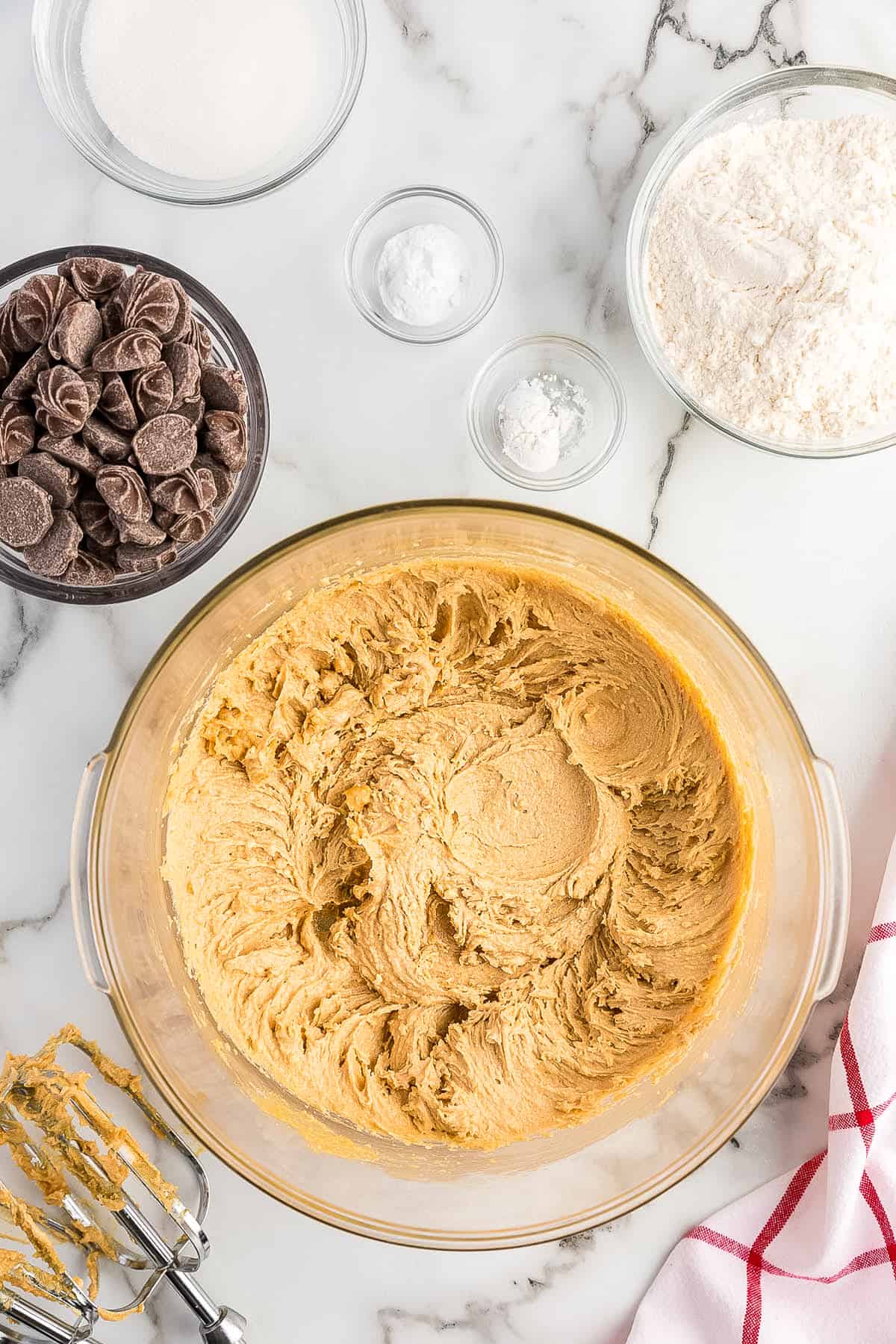 Overhead image of creamed cookie dough