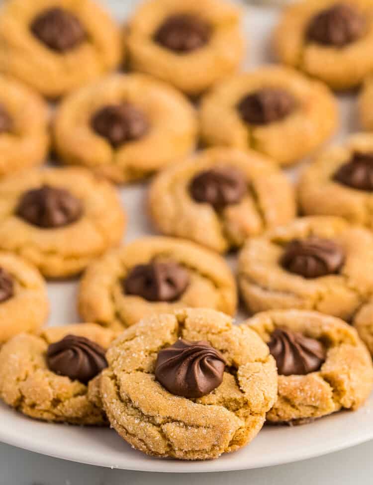 White plate with Peanut Butter Blossoms on it