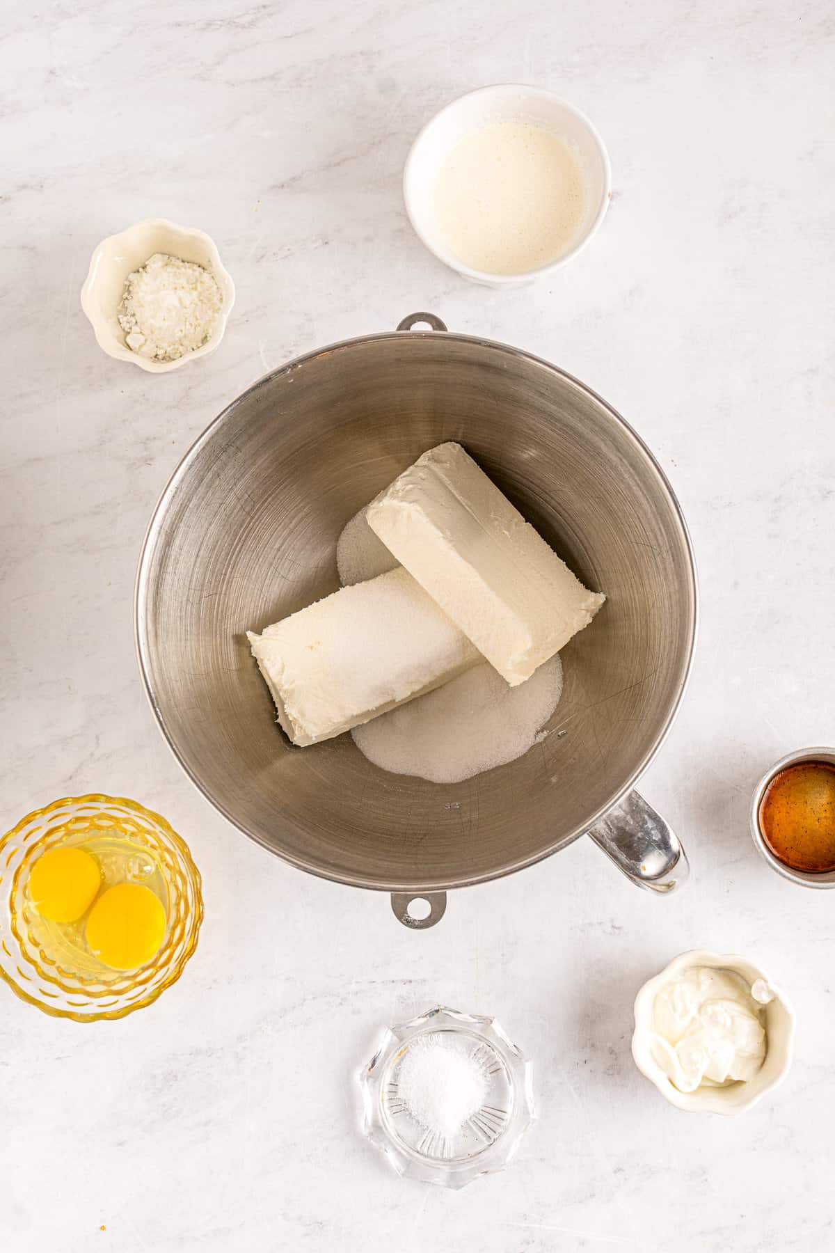 Mixing bowl with cream cheese in it