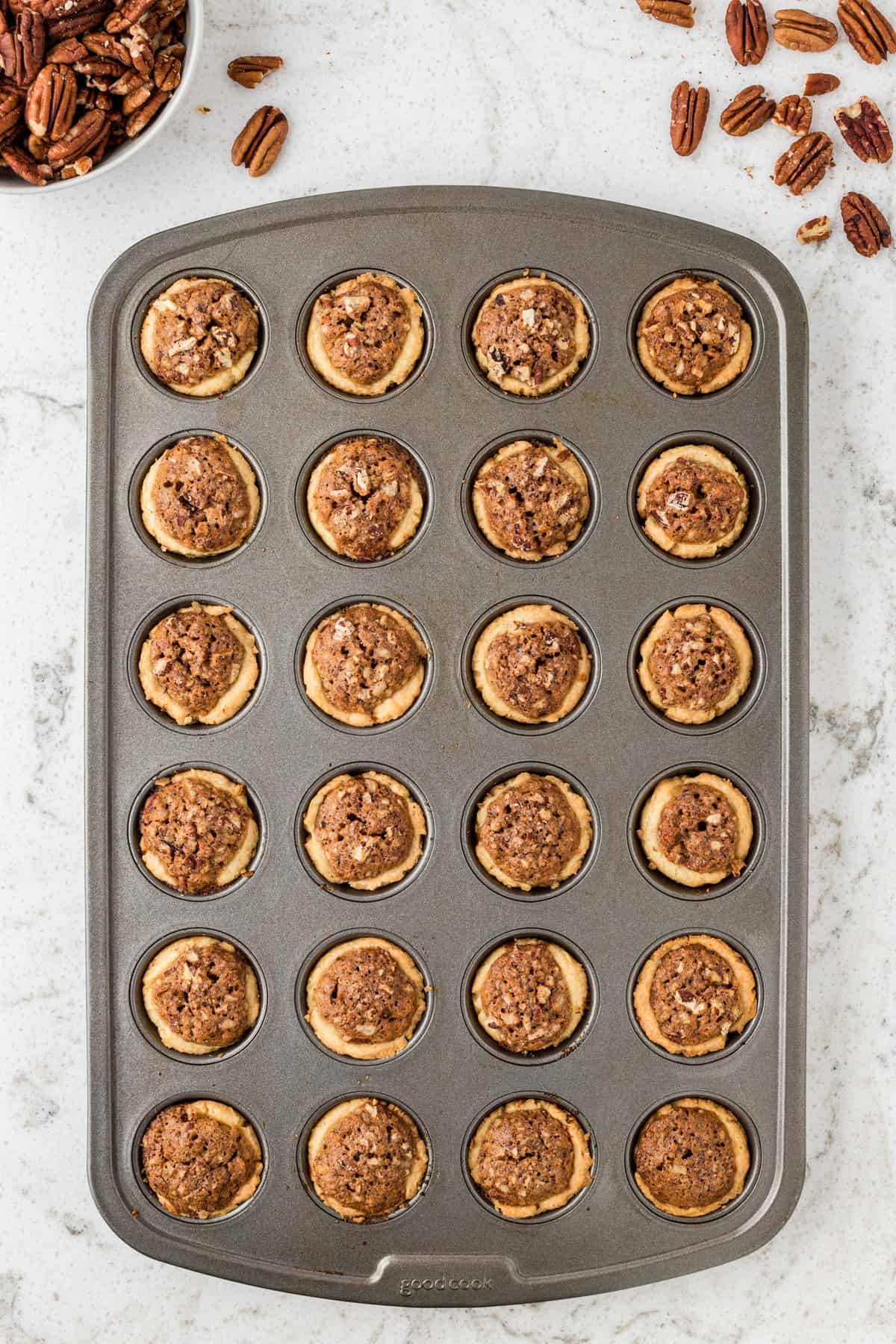 Baked Pecan Tassies in muffin pan