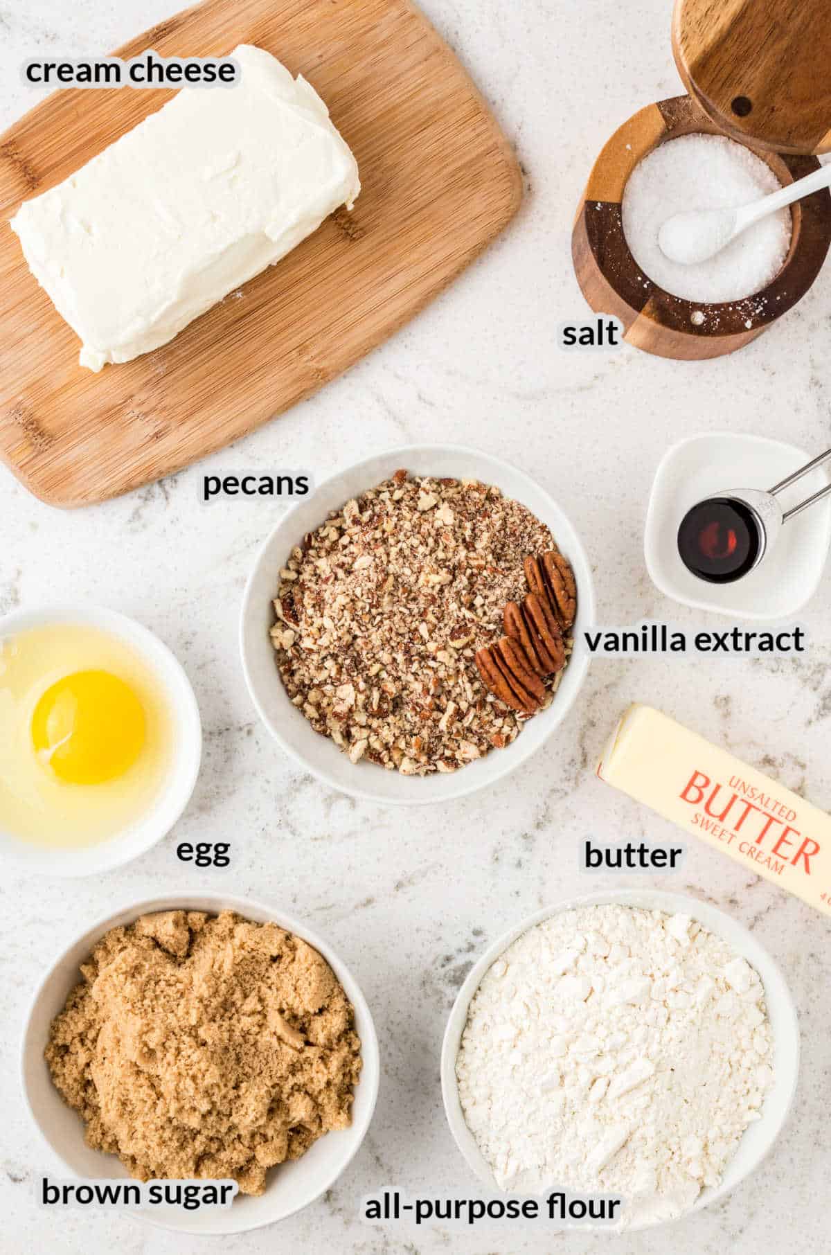 Overhead image of Pecan Tassies Ingredients