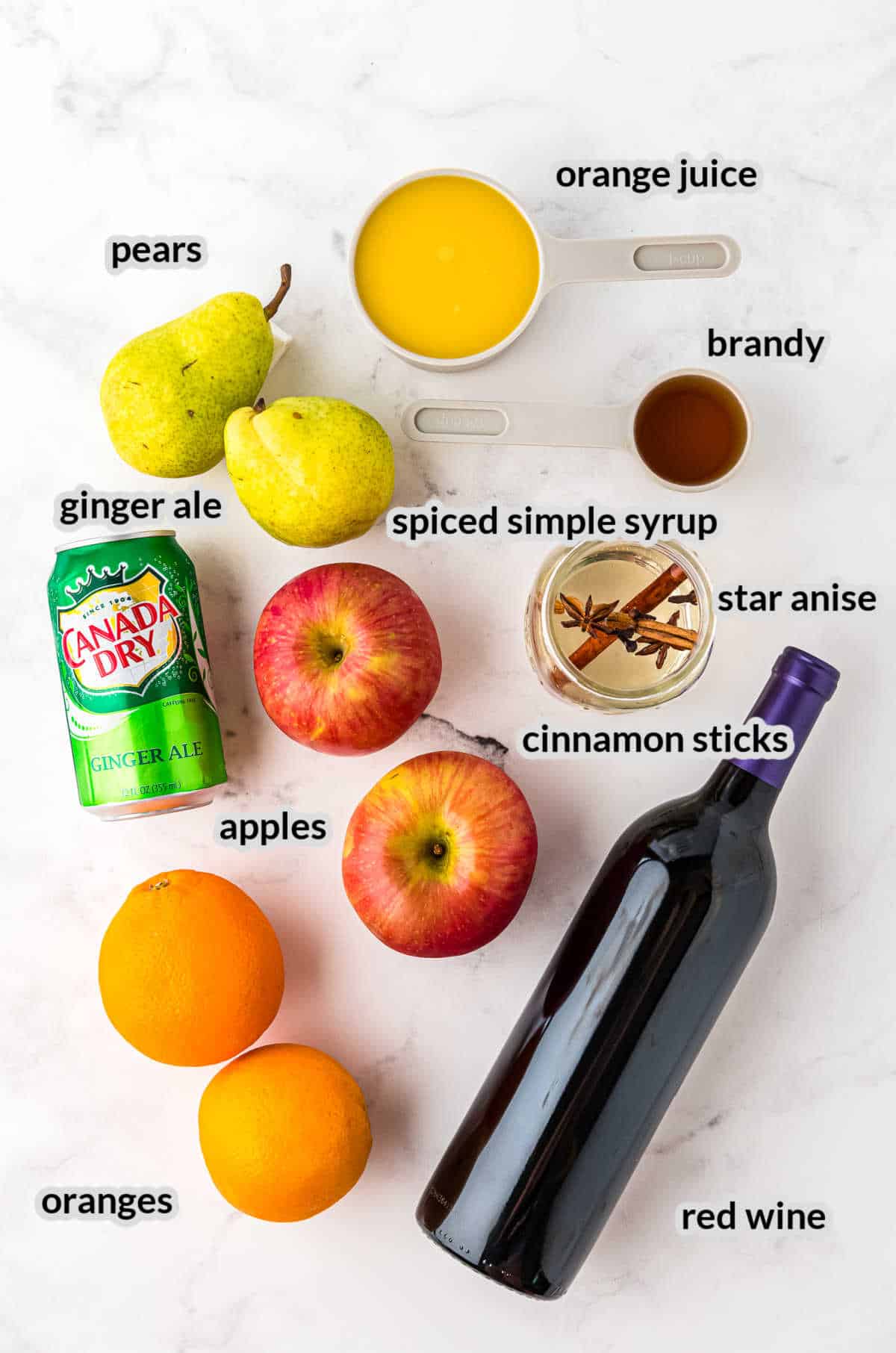 Overhead image of Red Christmas Sangria Ingredients