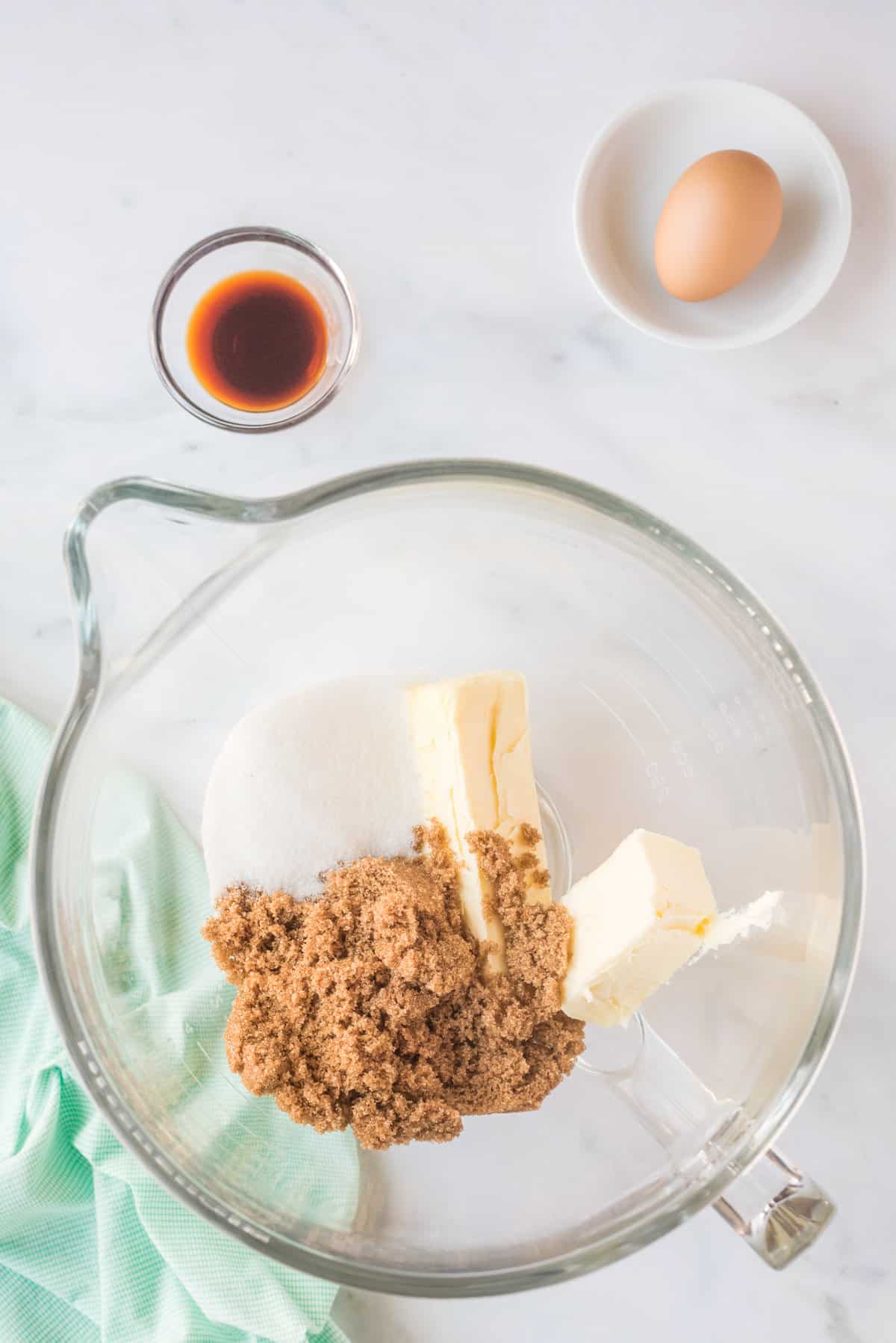 Mixing bowl with butter and sugars