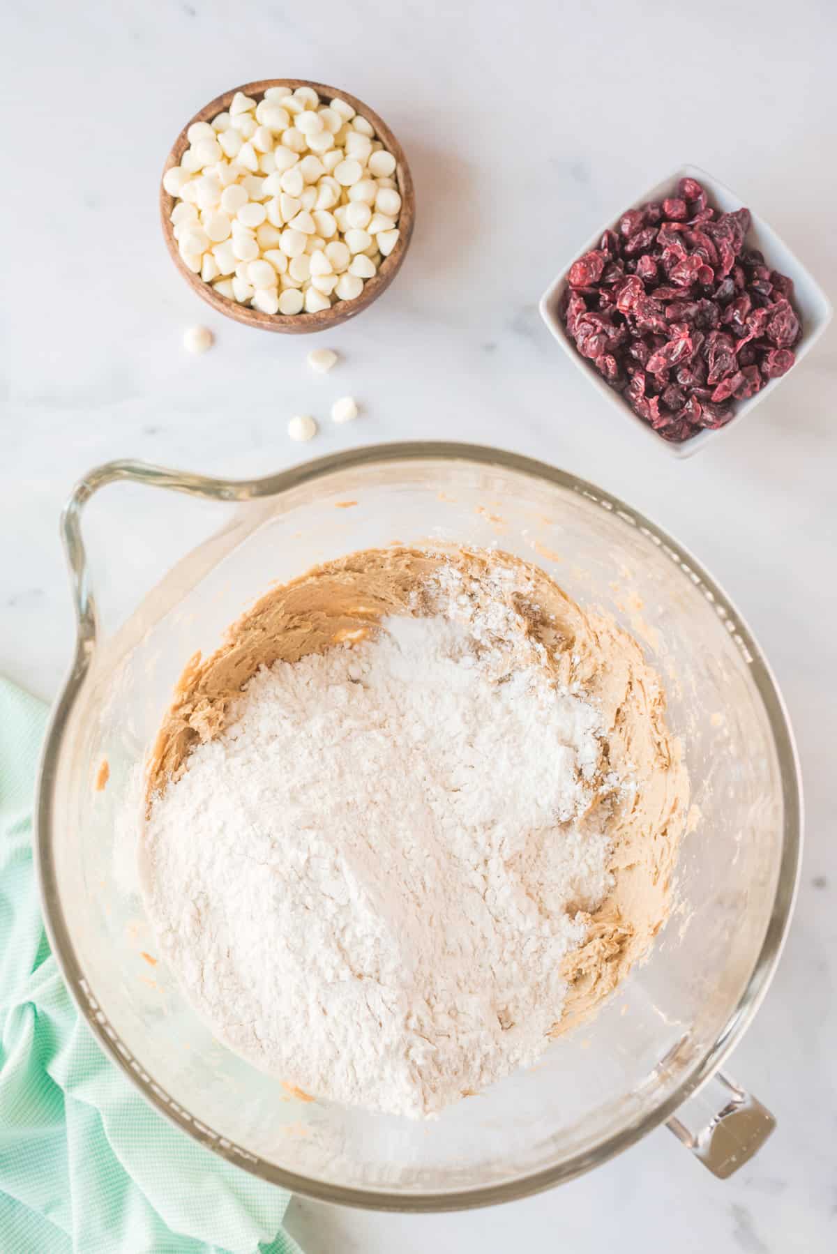 Adding dry ingredients to wet for cookie dough