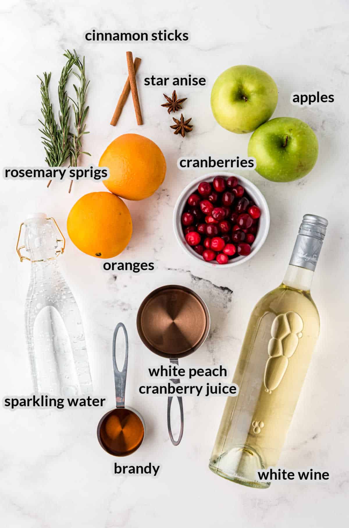 Overhead image of White Christmas Sangria Ingredients