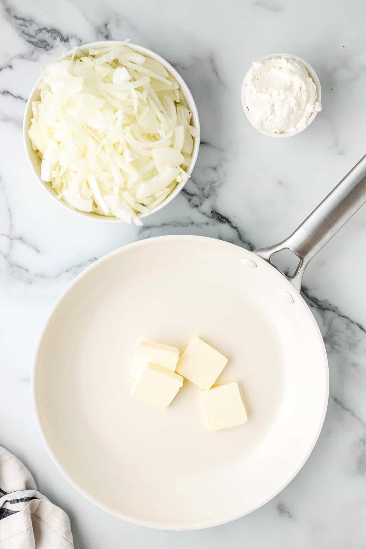 Melt Butter in Saute Pan for Caramelized Onion Dip