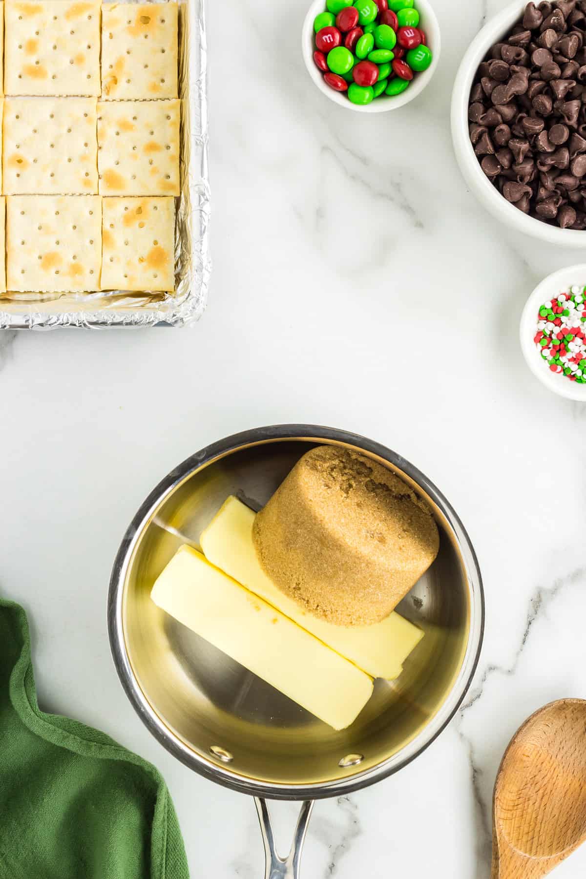 Saucepan with butter and brown sugar