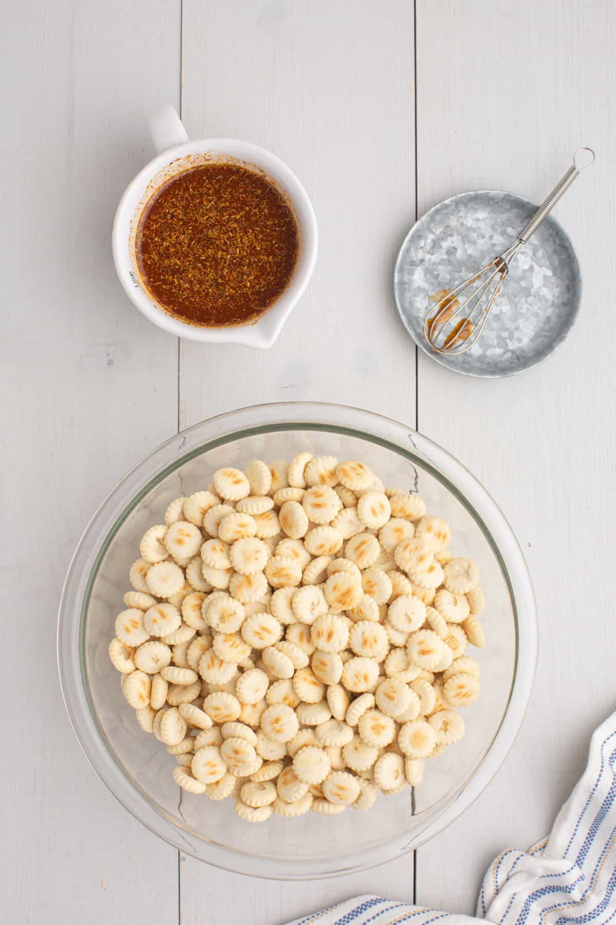 Taco Seasoned Oyster Crackers Before Mixing or Baking Overhead Image