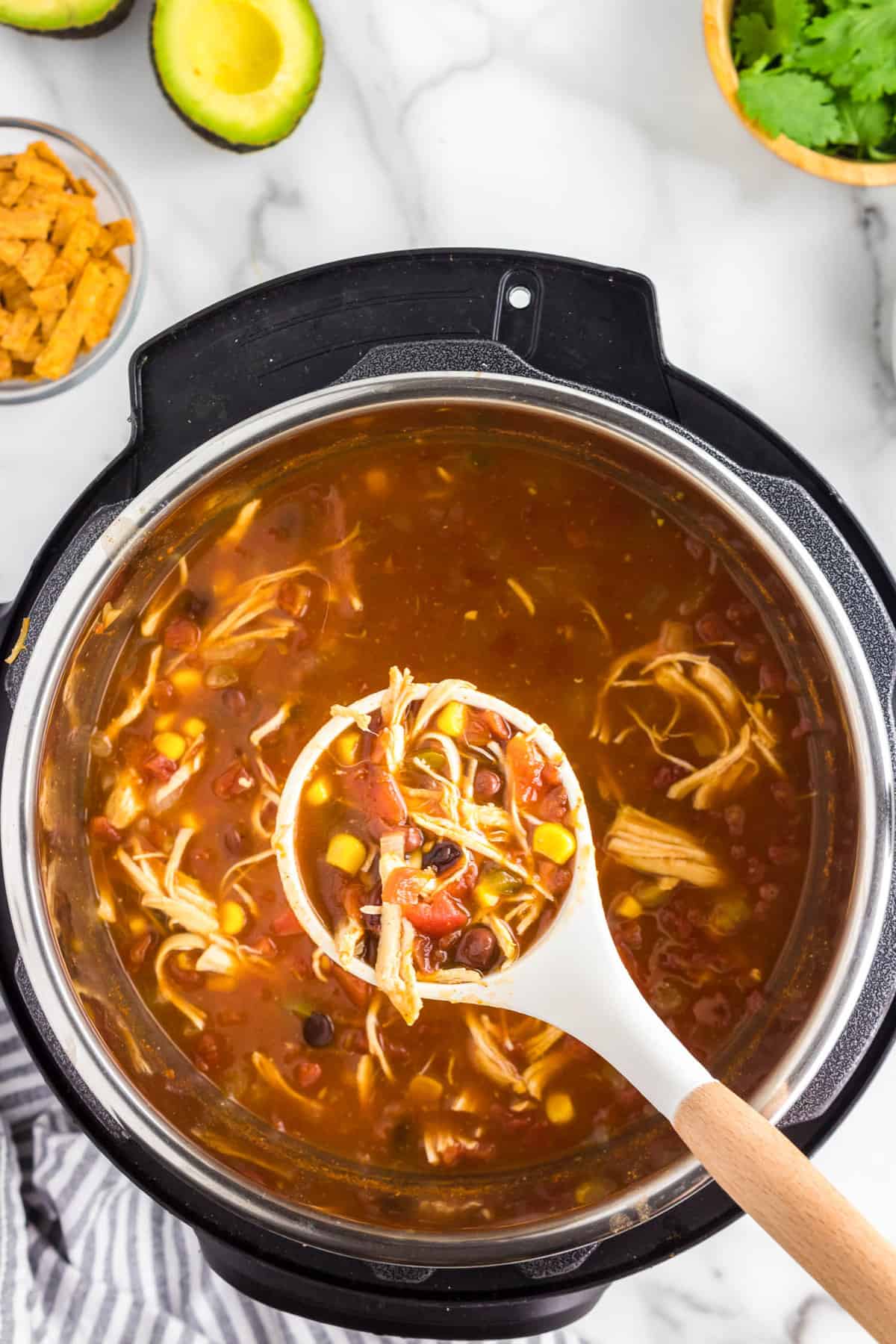 Quick and Easy Instant Pot Chicken Taco Soup with Spoon