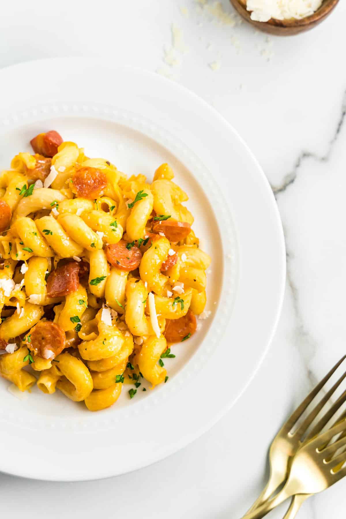 Pizza Pasta on White Plate