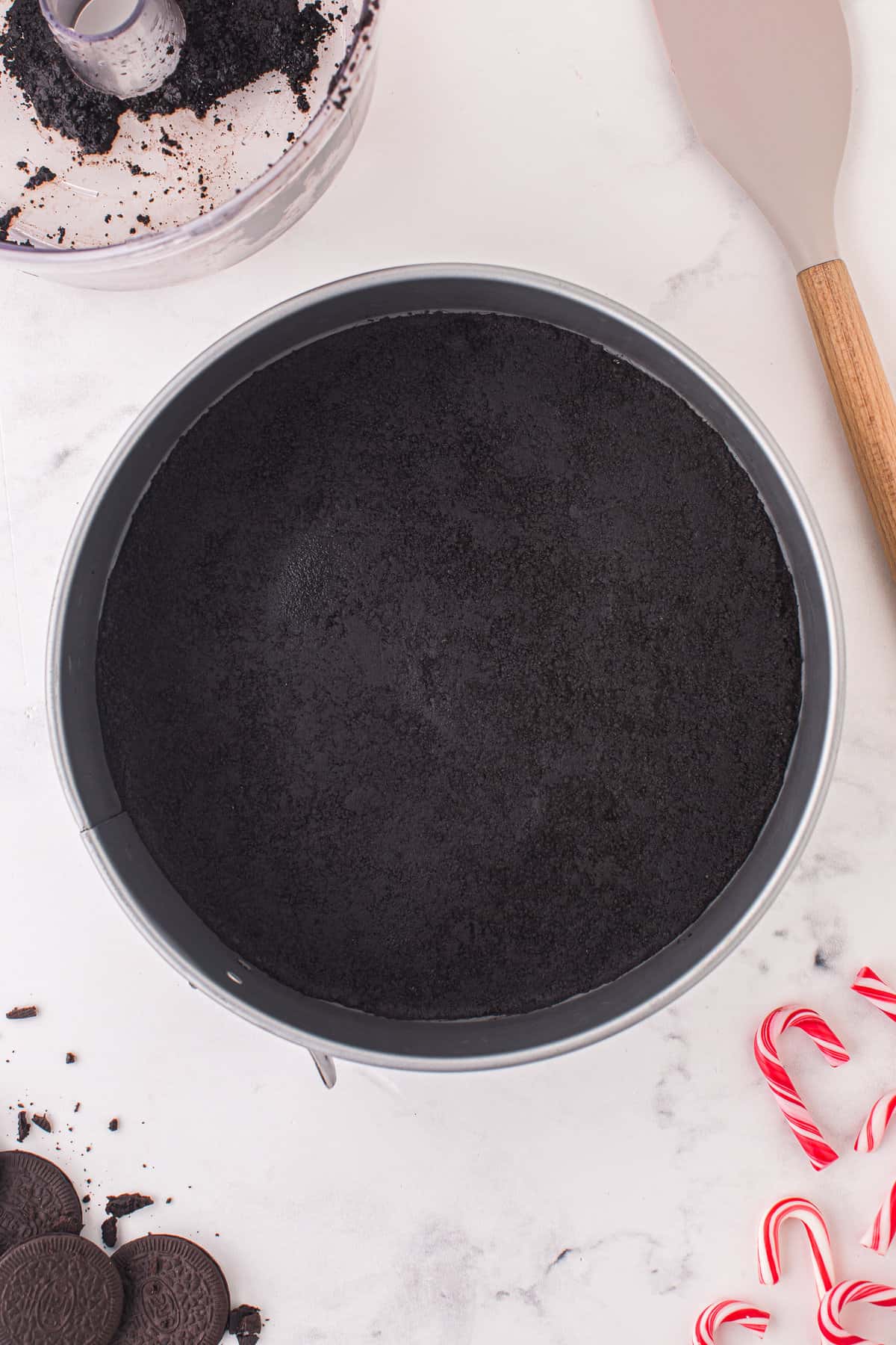 Oreo crust in springform pan
