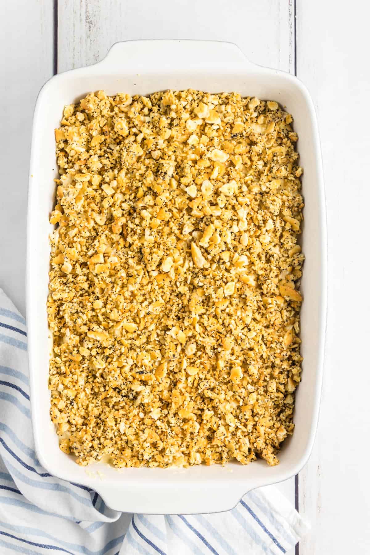 Poppy Seed Chicken Casserole in baking dish